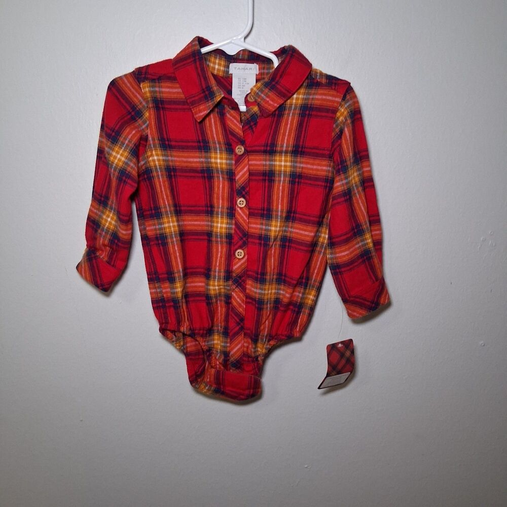 NWT Cotton Baby Red Plaid Sz Unisex 12 Months One Piece Long Sleeve Family Photo